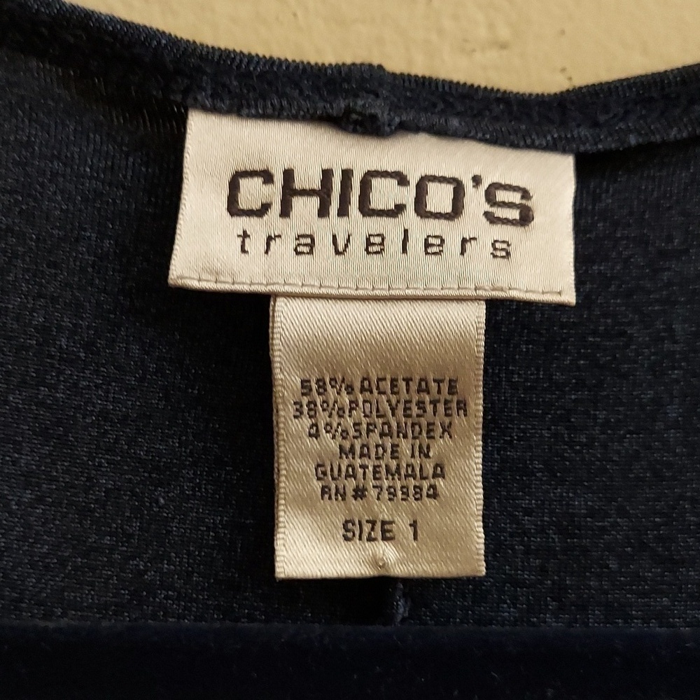CHICO'S Travelers Non-Wrinkle Navy Pullover Faux Wrap Front Midi Dress M Comfort - Picture 2 of 9
